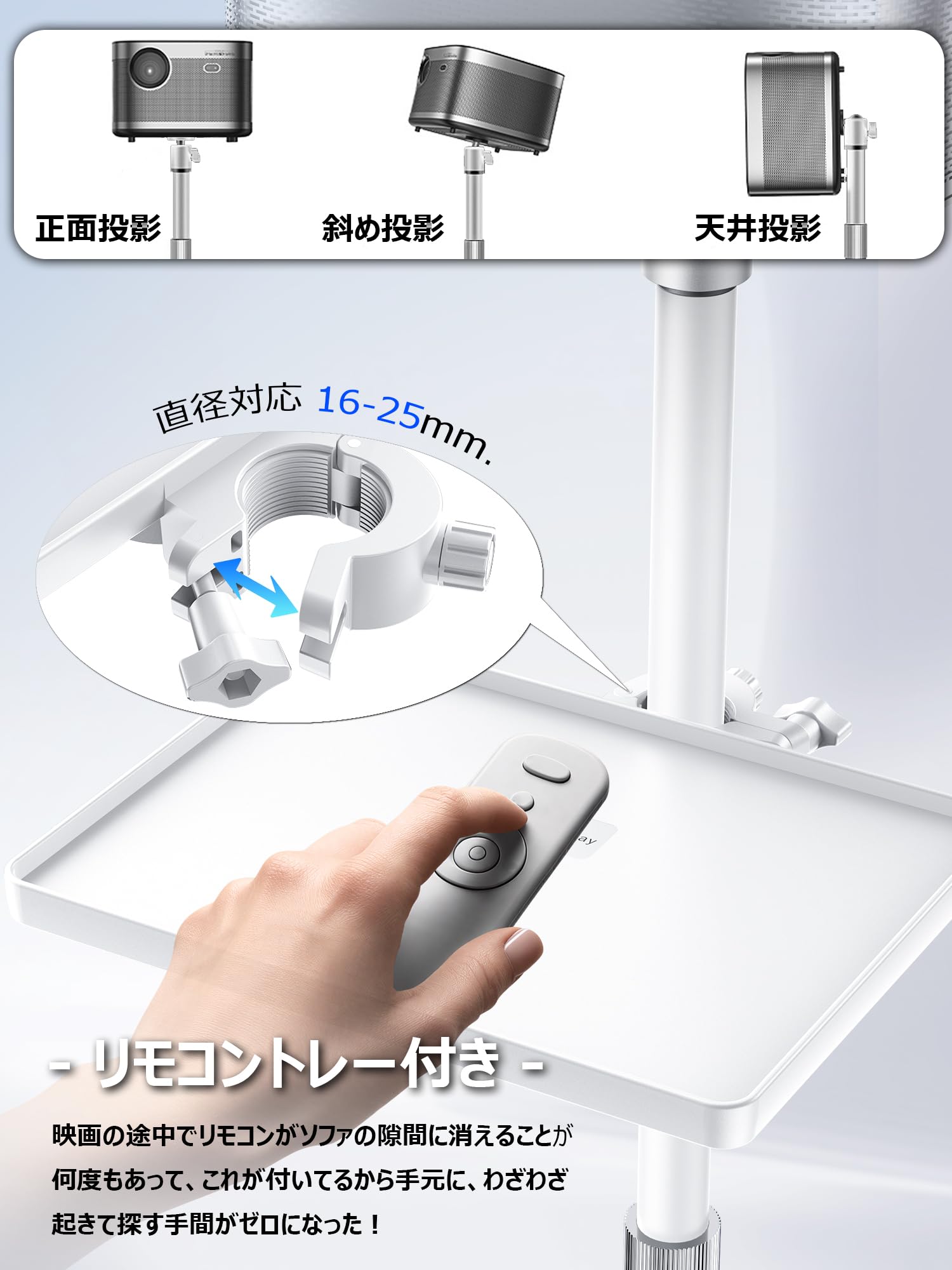 Amazon.co.jp: プロジェクタースタンド 床置き リモコントレイ付き