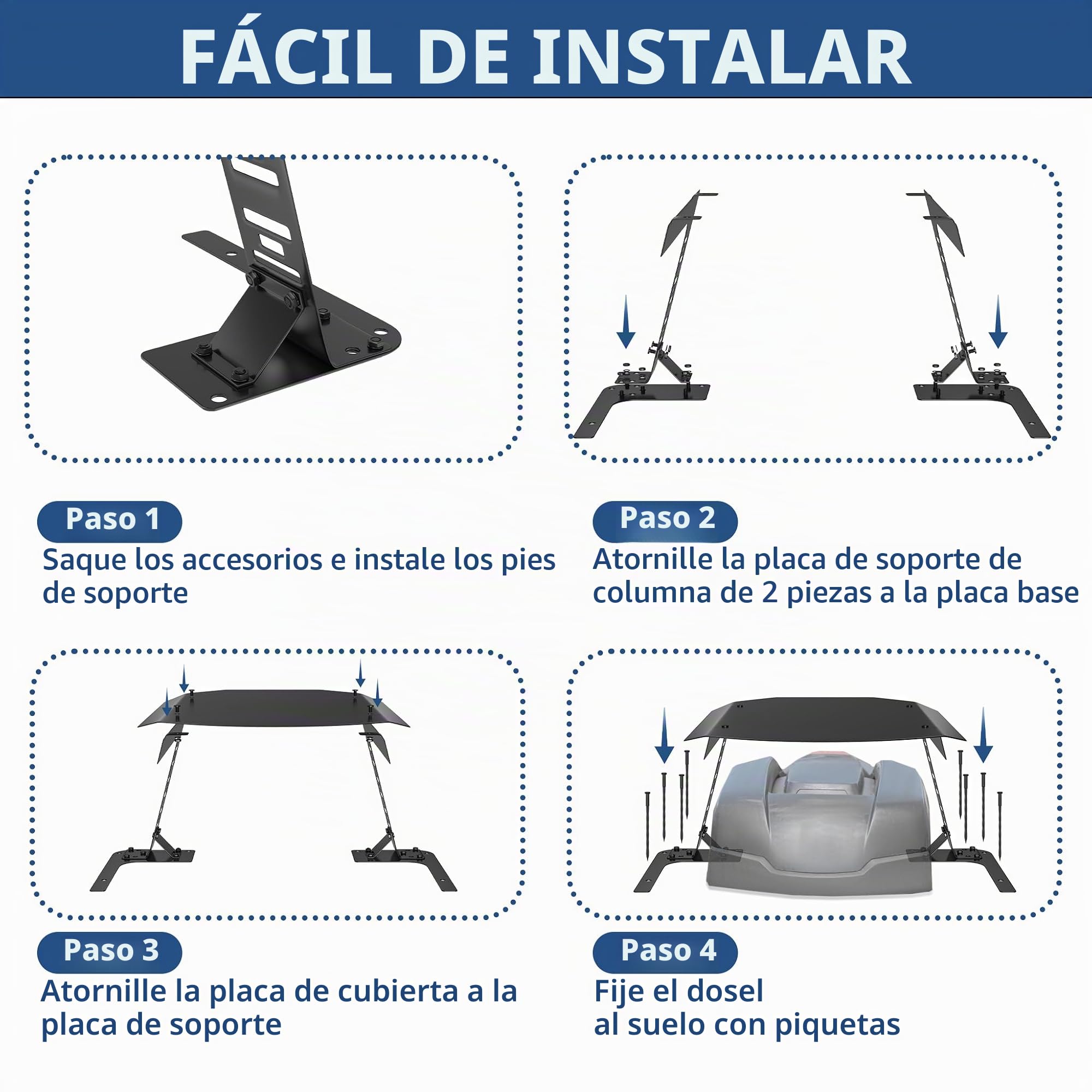 Froadp Garaje para robot cortacésped de acero inoxidable, resistente toldo para robot cortacésped y robot cortacésped, ideal contra la lluvia, el viento y el sol, 77 x 94 x 36 cm