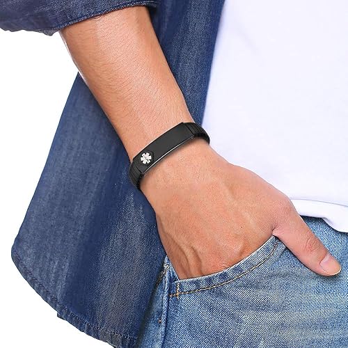 Miniatura 6 de Pulsera de alerta médica para hombres y mujeres, pulsera de identificación médica ajustable ajustable de acero inoxidable para diabetes, alergias,