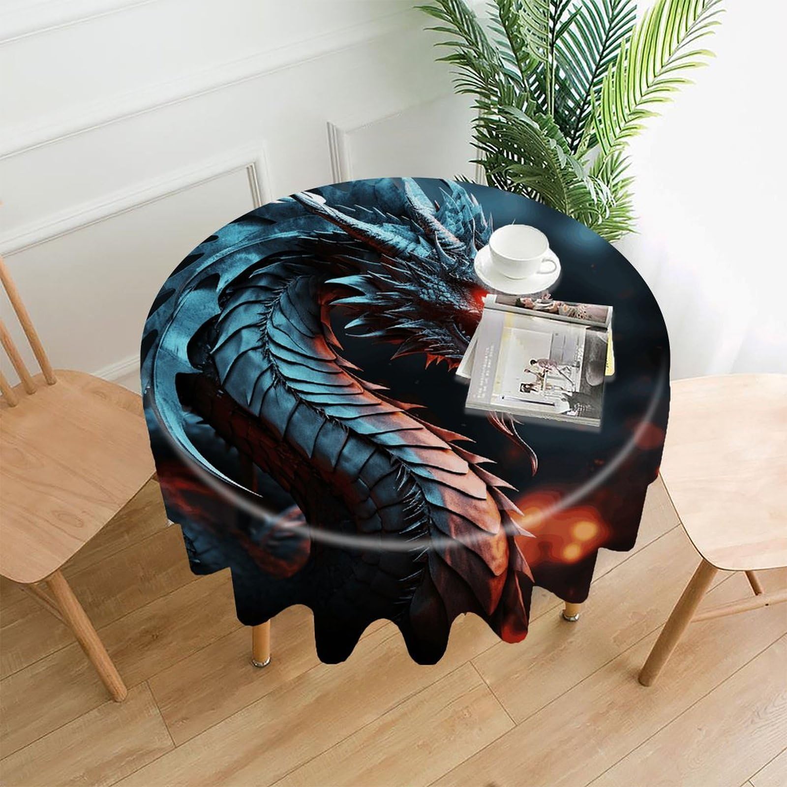 VstaDank Dragon Tablecloth Easy to Clean Polyester Round Table Cover Washable Round Table Cloth Wrinkle-Free Circle Decoration Tablecloth for Kitchen Dining Room 60"