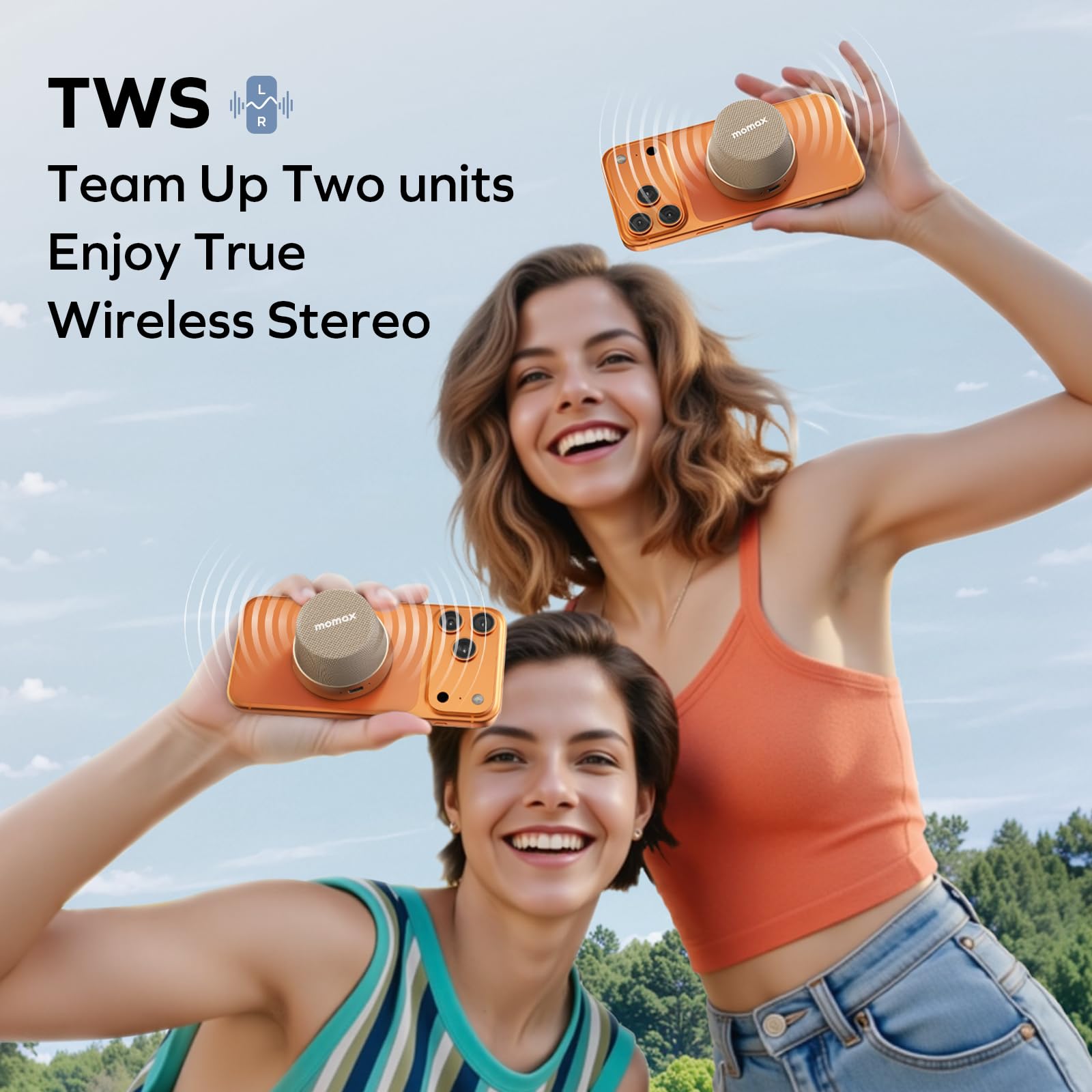 MOMAX Cassa Bluetooth Portatile Magnetico, Altoparlante Bluetooth IPX6 Impermeabile, 12 Ore di Riproduzione, Stereo TWS, Cassa Musica USB-C per Esterni, Ideale per Viaggi e Come Idea Regalo