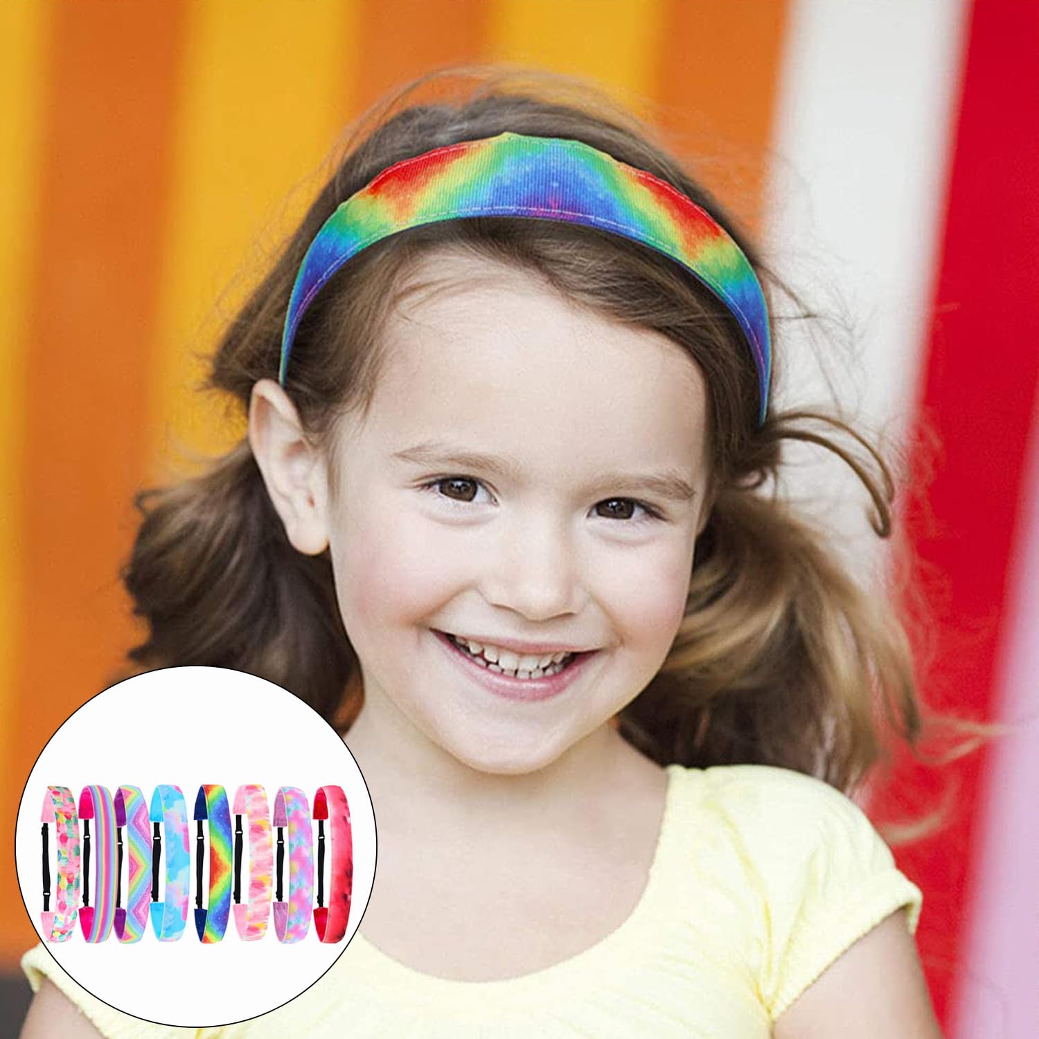 8 Stück Haarbänder Rutschfest, Buntes Haarband Kinder, Kopfband Mädchen Sommer, Tie Dye Haarbänder, Sport Haarband Mädchen, Perfekt für Sport, Tanz Oder Anderen Freizeitaktivitäten