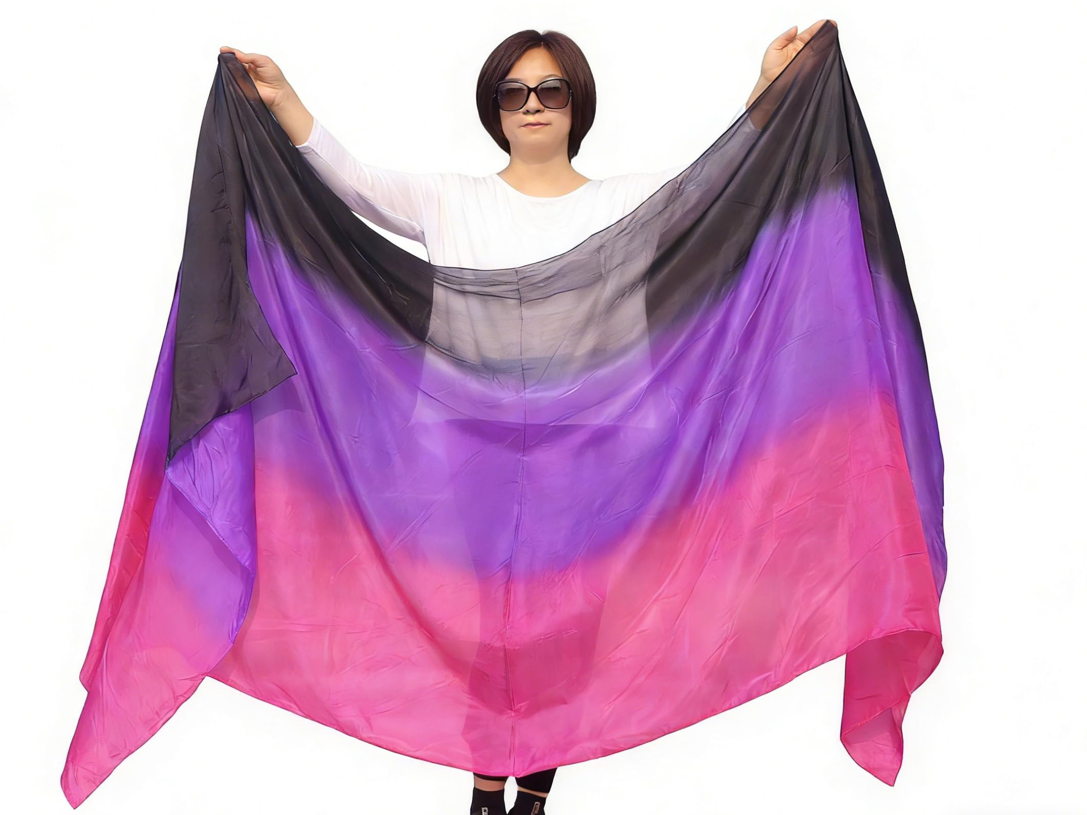 Winged Sirenny 3-Tone Flowy Luxury Bellydance Silk Scarf with Hand Rolled Edges, Lightweight Liquid Oriental Dance Veil