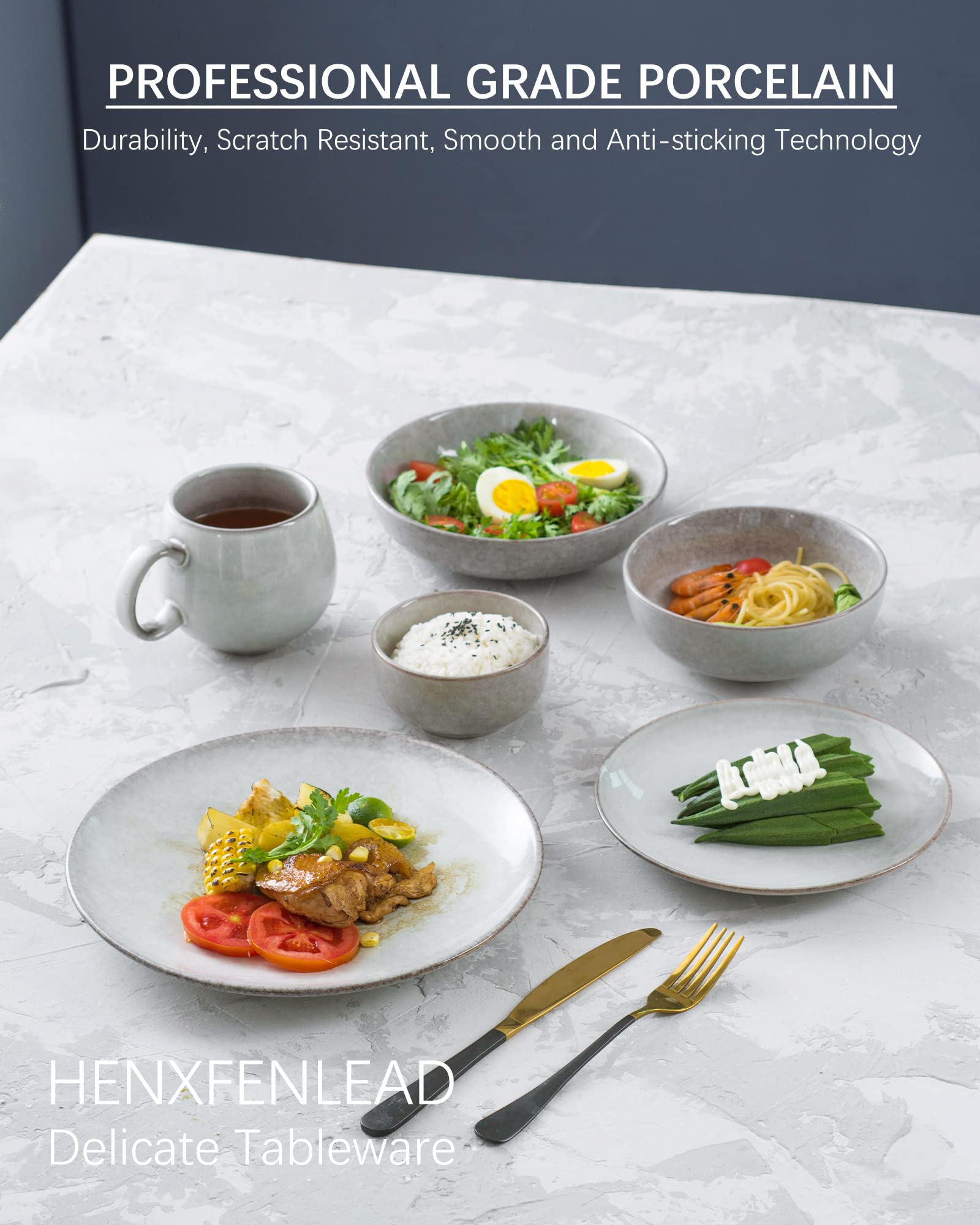 Ceramic Pasta Bowls 27 Ounce - Big Salad Bowls for Eating Set of 4, Stoneware Serving Bowls 8 inch for Lunch, Dinner, Dishwasher, Microwave, Oven Safe (Grayish-White)