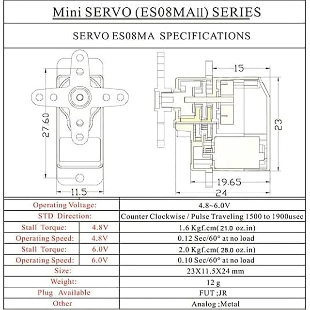 Foto 6 de 8 de Tiny Hawk EMAX ES08MA II 2.0KG Servo Motor de Engranajes Metálicos