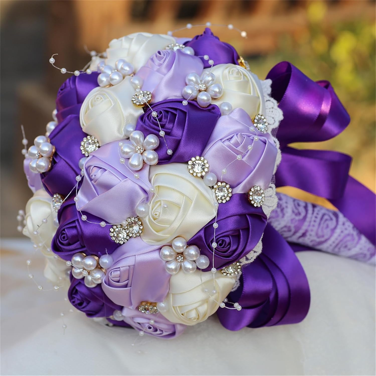Handmade Rhinestone Bridal Bouquet Crystal Wedding Round Tossing Bouquet Artificial Flower Bunch for Bride Bridesmaid