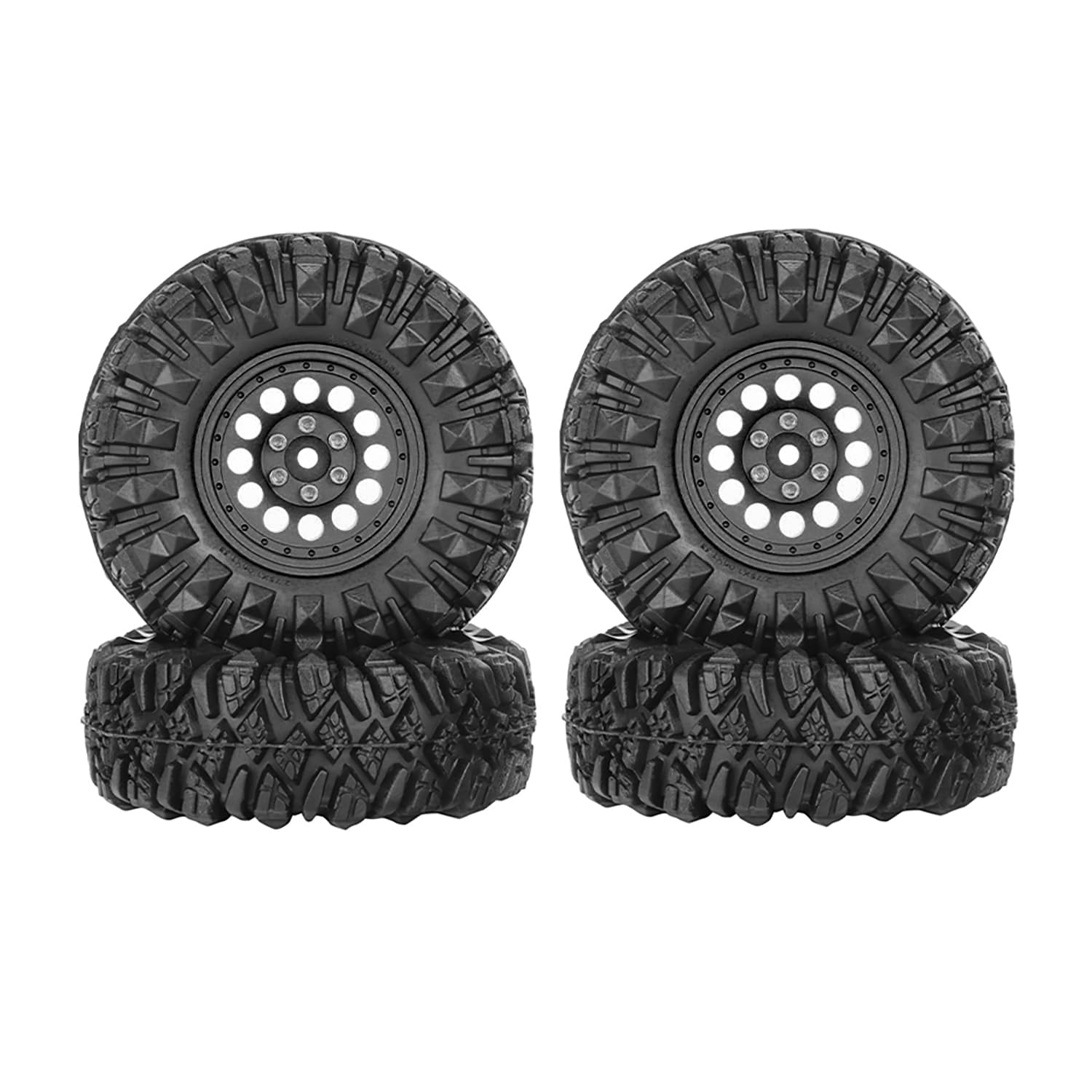KINGCOO 4PCS 1.33" Aluminum Alloy Beadlock Wheel Rims All-Terrain Tyre 70mm Rubber Tires Set including 5mm & 7mm Hex for 1/12 1/14 1/18 1/24 RC Rock Crawler Car Upgrade Parts (A-Black) - Image 3