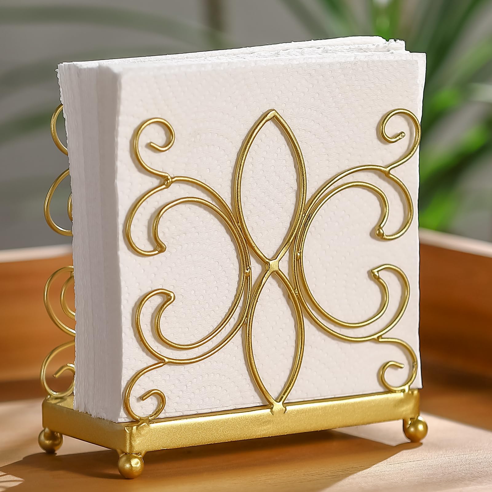 Wenbery Gold Napkin Holder for Table, Modern Metal Napkin Holders, Gold Cocktail Napkin Holder Suitable for Restauran, Kitchen and Countertops, Dinner Party, Holiday Gifts.