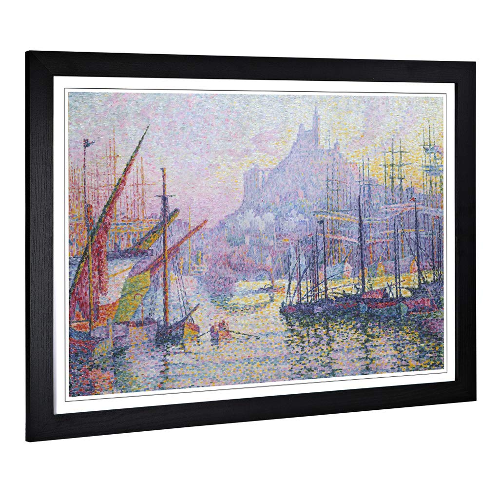 Big Box Art Framed Print of Paul Signac View pf The Port Marseilles Design | Wall Art Picture | Home Decor for Kitchen, Living Room, Bedroom, Hallway, Black, A2 / 24.5x18 Inch / 62x45cm