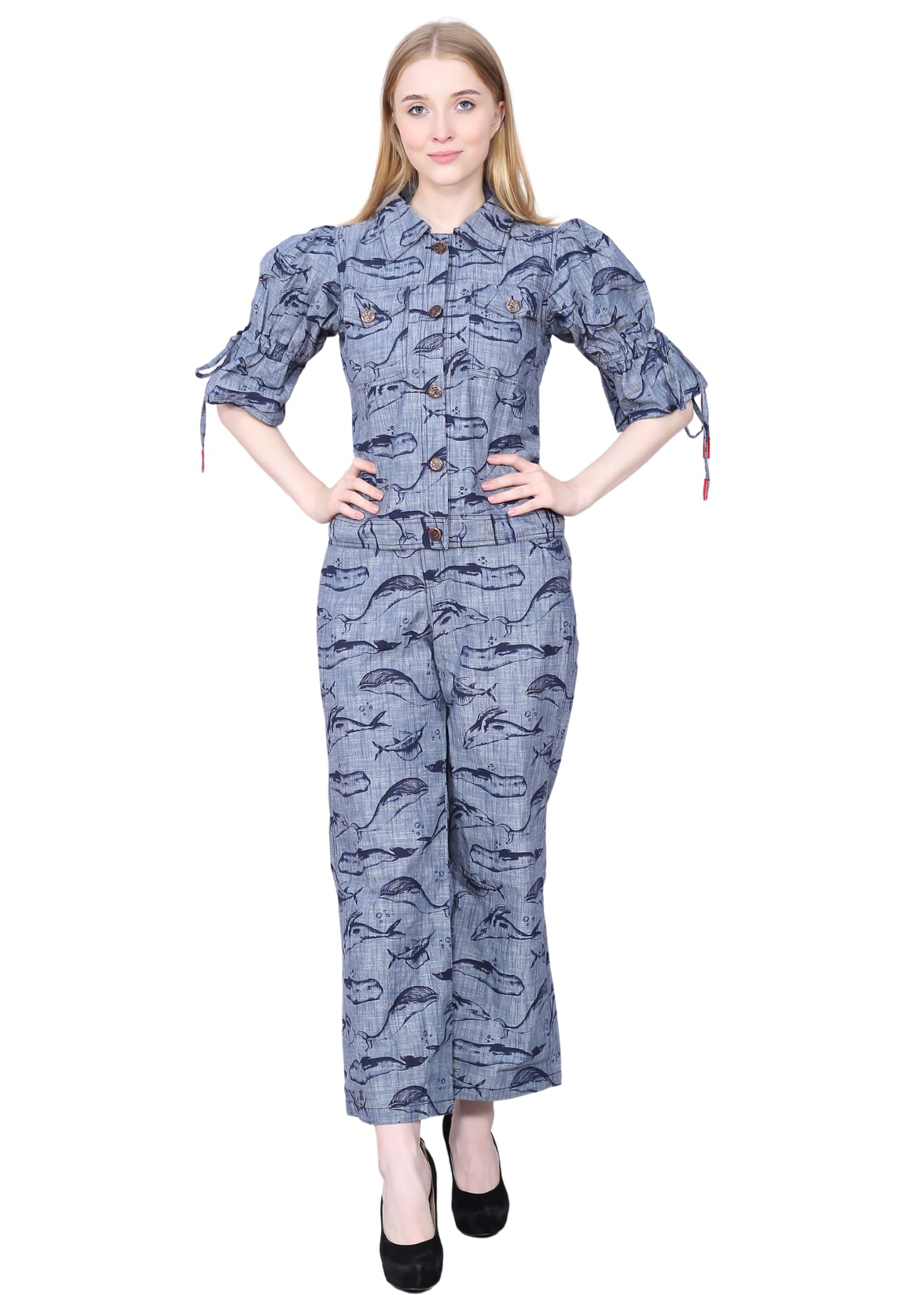 amoldo Denim Printed Co-Ord Set For Women | 2 Piece Denim Co-Ord Set For Girls-picture-12