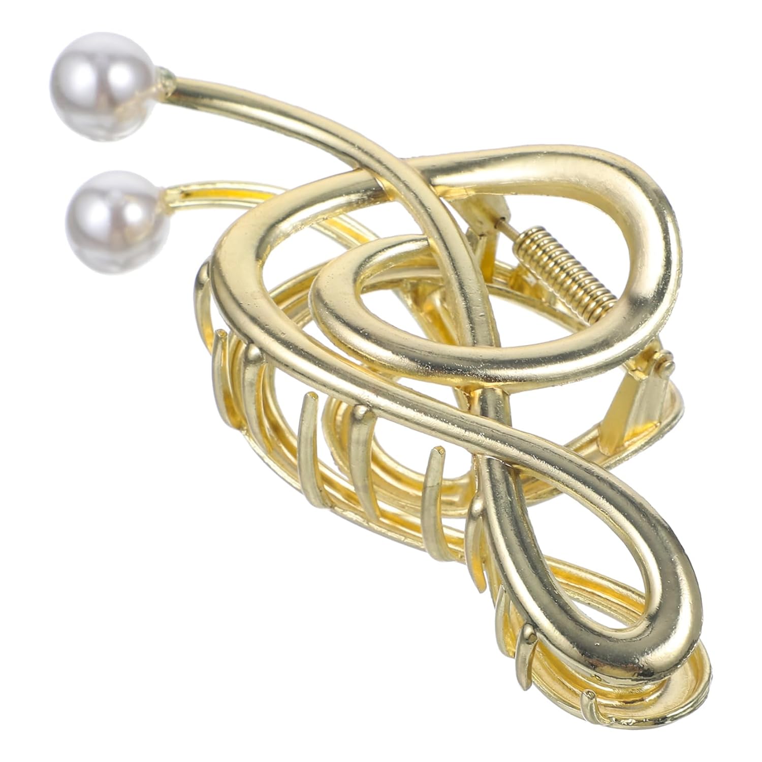 Pearl Music Note Claw Clip for Women, Large Golden Metal