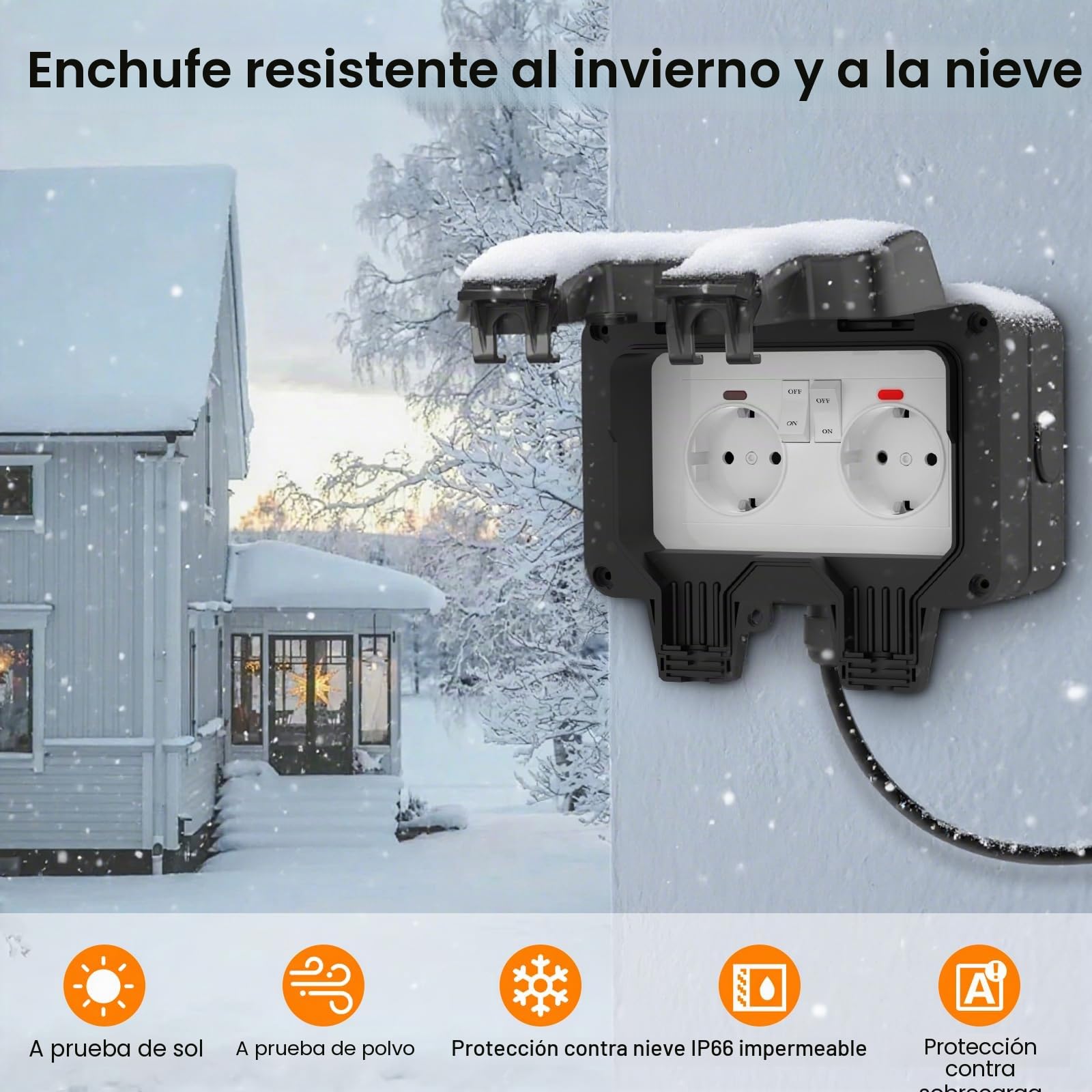 Enchufe exterior resistente al agua IP66 enchufe exterior enchufe exterior enchufe de superficie 3 m cable con interruptor 2 enchufes doble con tapa abatible resistente a la humedad resistente a la