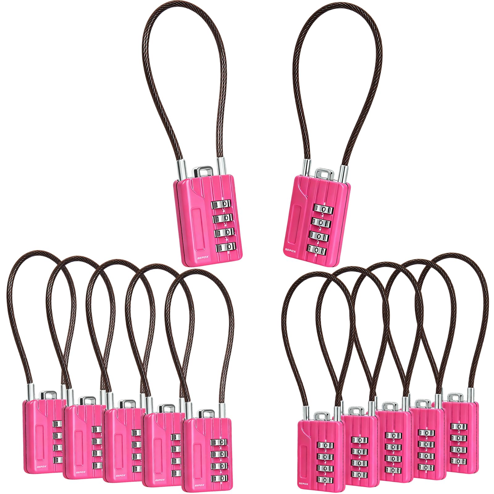 SEPOX Rücksetzbares 4-stelliges Zahlenschloss, 18 cm, kompaktes Vinyl-Stahlkabel – Mehrzweckschloss für Spind, Koffer, Mini-Werkzeugkasten – Pink Gym Essentials für Frauen, 12 Stück