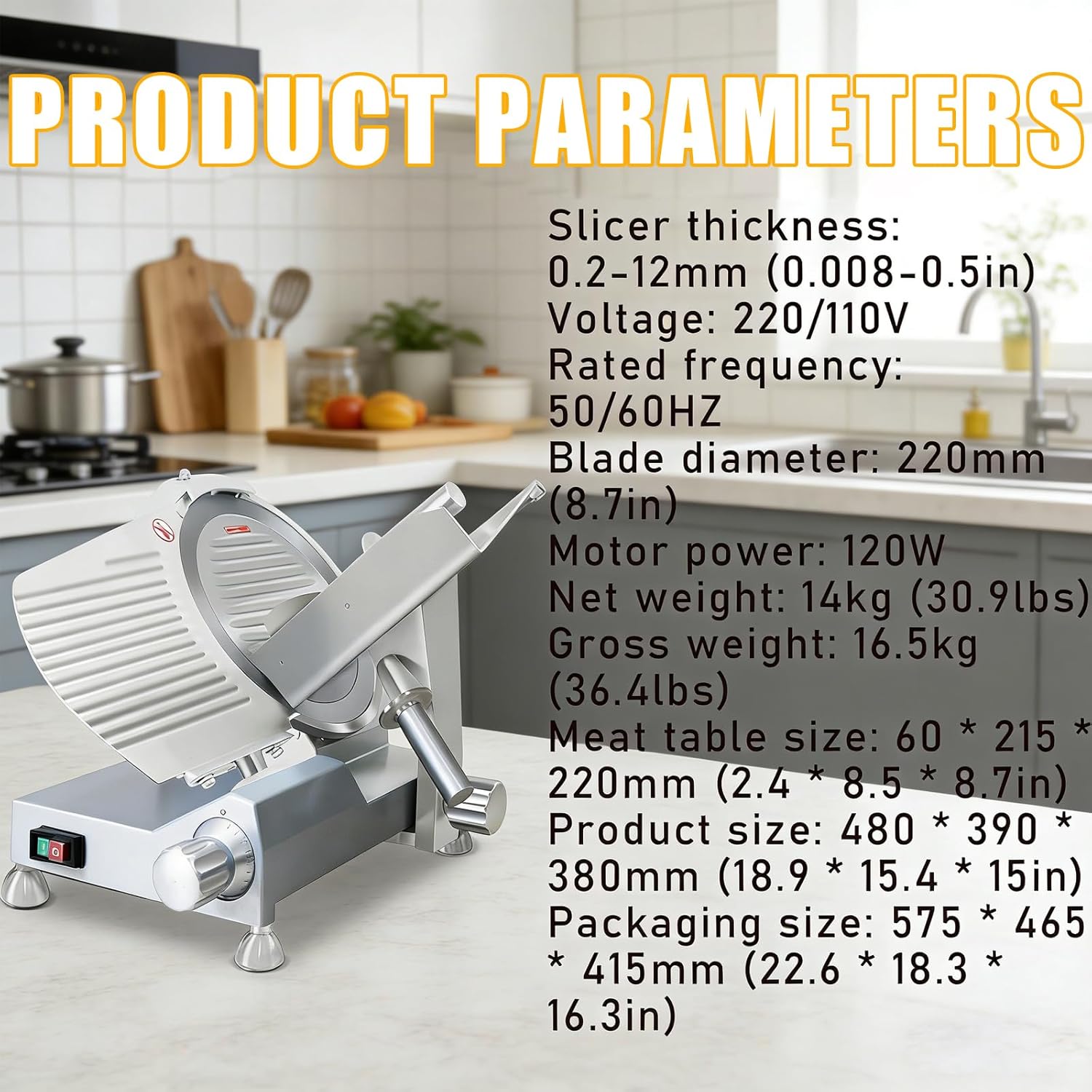 Commercial Electric Meat Slicer, Stainless Steel Blade Food Slicer, 0-12mm Adjustable Thickness Semi-automatic Deli Slicer for Home and Restaurant Use