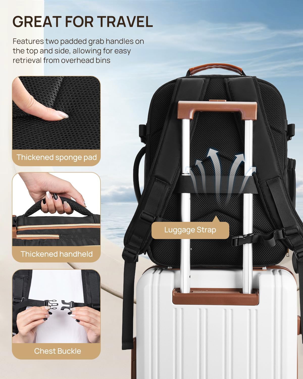 Telena Travel Backpack for Women, 15.6 inch Laptop Backpack TSA Carry on Backpack Personal Item Size Flight Approved Travel Bag Daypack with Multi-Pockets for Work, Travel, Business, Black-Brown