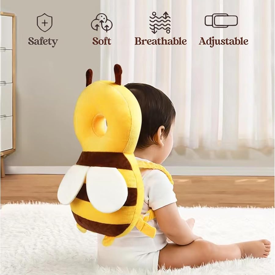 Baby Head Protector Backpack, Toddler Baby Head Protection Backpack with Baby Knee Pads Alarm Function for Walking & Crawling, Soft, Breathable and Wearing Safety Baby Head Protector - Yellow Bee - image 3