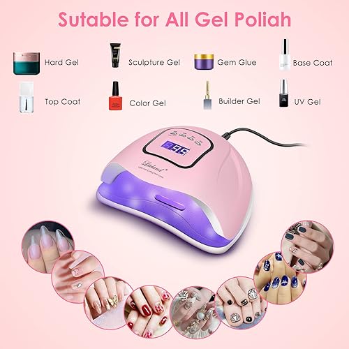Miniatura 4 de Lámpara de uñas de gel UV, secador de uñas UV de 150 W, luz LED para esmalte de gel, 4 temporizadores, accesorios profesionales de arte de uñas,