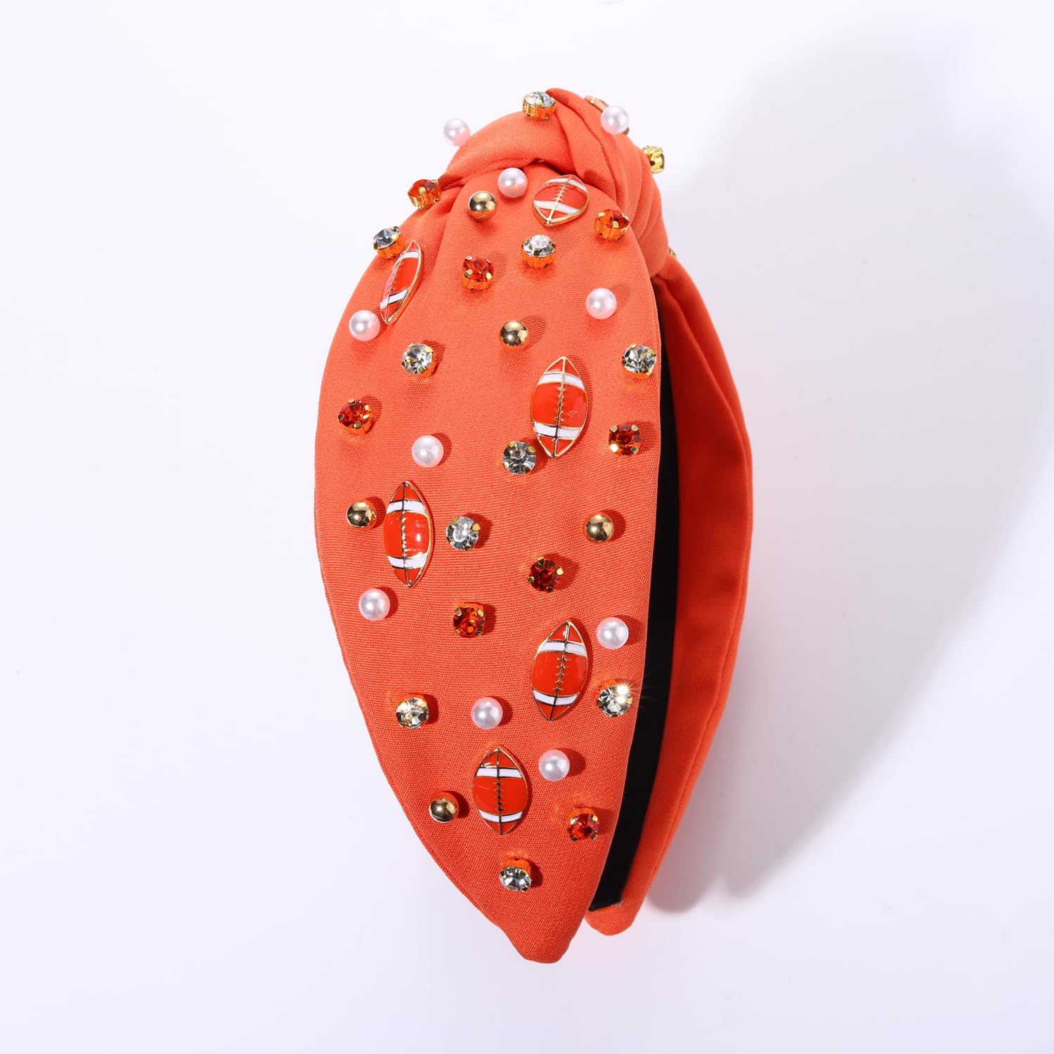 NVENF Football Headband for Women Football Mom Accessories Game Day Football Knotted Headbands Jeweled Rhinestone Crystal Wide Top Knot Sport Headbands Game Day Hair Accessory (Orange 1) - Image 6