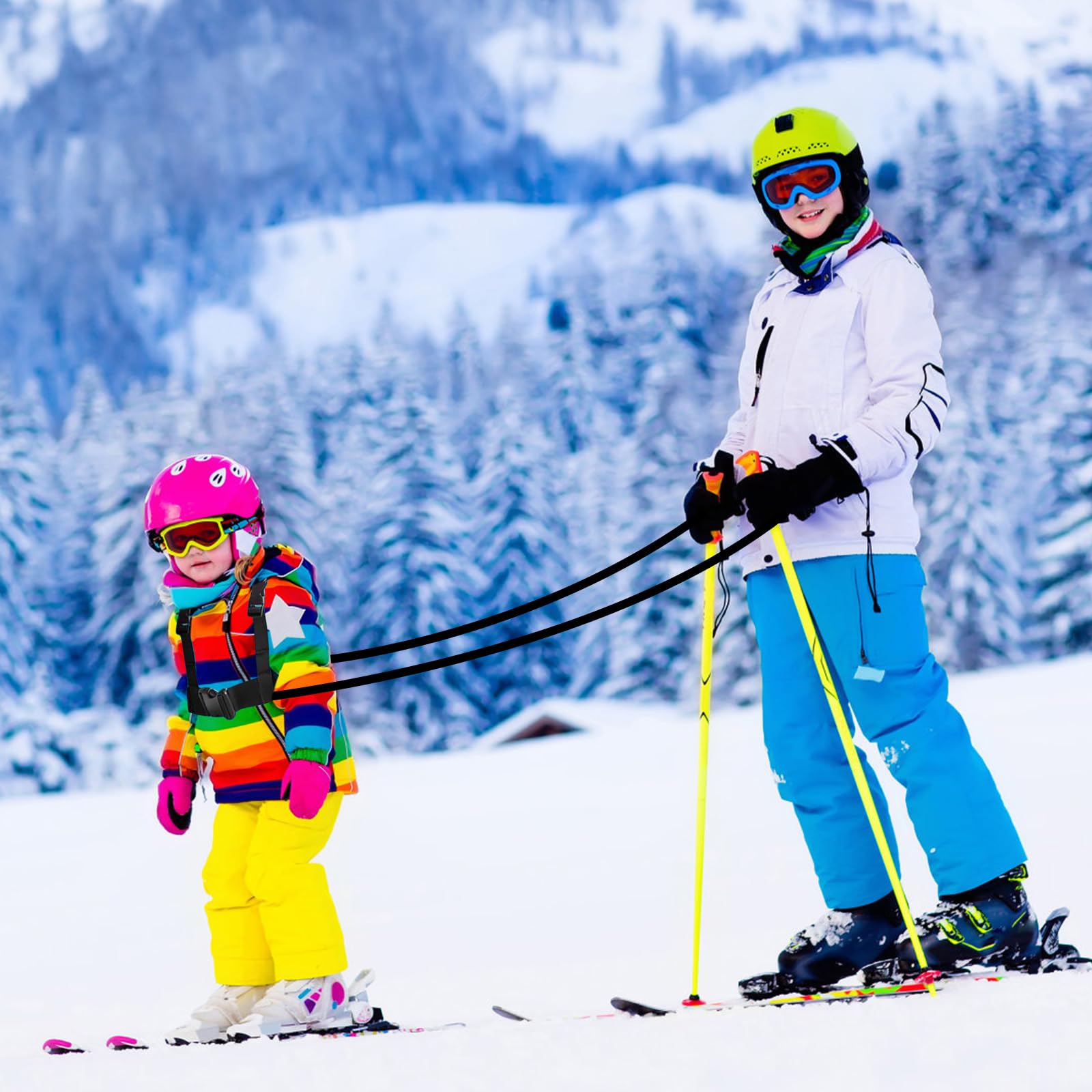 Kinder Skischultergurt,Ski und Snowboard Gurt für Kinder,Skating Trainingsgürtel Einstellbare Ski Gurt mit Abnehmbarer Leine und Tasche Kinder Skischultergurt für Jungen und Mädchen,Snowboard-Anfänger