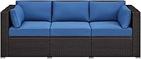 Yaheetech 3-Seat Outdoor Wicker Rattan Sofa with Cushions, Throw Pillows & Waterproof Cover - Deep Seat High Back for Patio Deck Porch Brown/Dark Blue