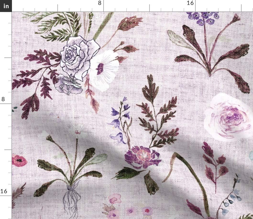 Spoonflower Fabric - Floral Botanical Feminine Lavender Garden Woven Look Flowers Nature Printed on Petal Signature Cotton Fabric by The Yard - Sewing Quilting Apparel Crafts Decor