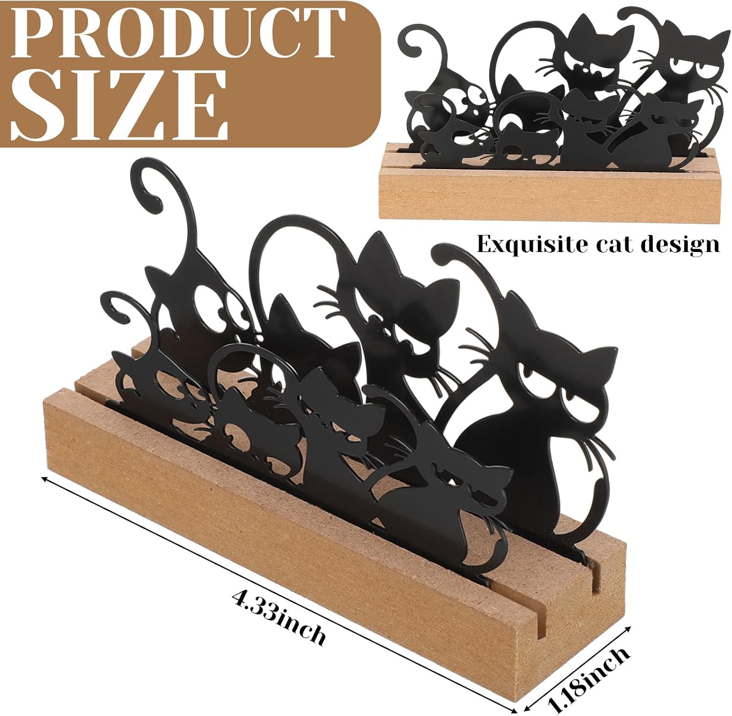 CroBlissful 2 Pcs Cat Business Card Holders for Desk, Wood & Metal Black Funny Business Card Display Cats Silhouette Stand for Home Office image 2