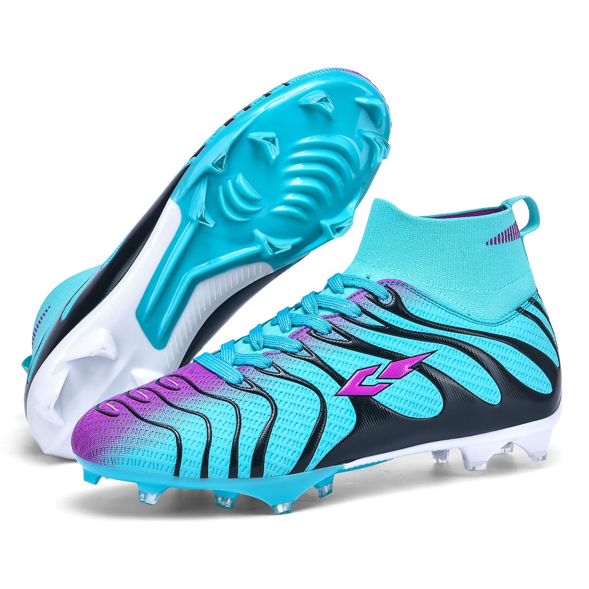 KIUSMETY Soccer Cleats for Mens Womens Lightweight Training Football Shoes Unisex Outdoor High Ankle Sneaker Blue Size 9.5