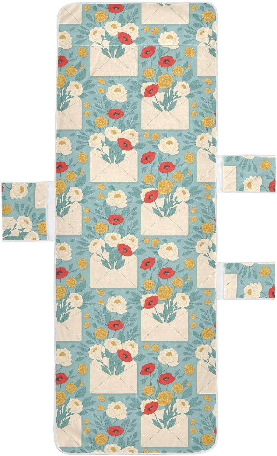 Flower Letters Lounge Chair Towel Cover with Side Pockets – 85x30in Foldable Chaise Cover for Beach, Pool, Patio, Spa