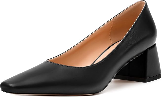 Womens Pumps, Chunky Low Block Heels Square Closed Toe Dress Pumps Shoes for Women