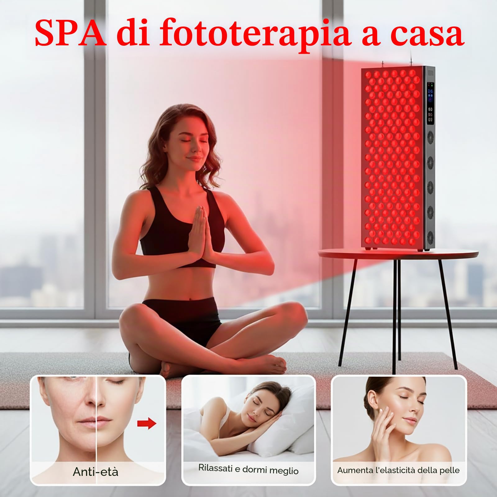 Pannello Luce Rossa & Infrarossa 720W 660nm & 850nm – Lampada LED Grande Formato con 150 LED, Timer 5–60 Min, Controller In-Line, 4 Modalità, per Corpo e Viso