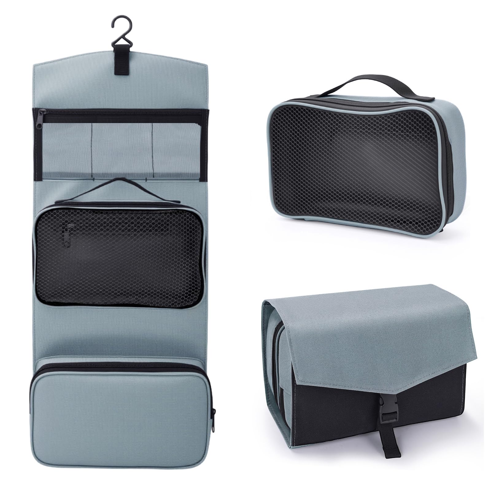 Simpolor Kulturbeutel für Herren,3 IN 1 Reise Kulturtasche zum Aufhängen,Abnehmbare wasserdichter Reisetasche Kulturbeutel für Geschäfts und Freizeitreisen Aufbewahrungstasche-Grau