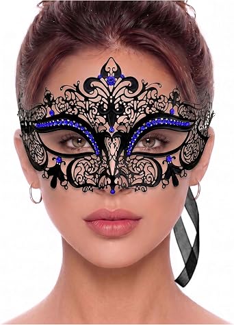 Metal Masquerade Mask for Women - Crown Style Mask with Rhinestones for Mardi Gras, Prom, Halloween, Venetian & Costume Party