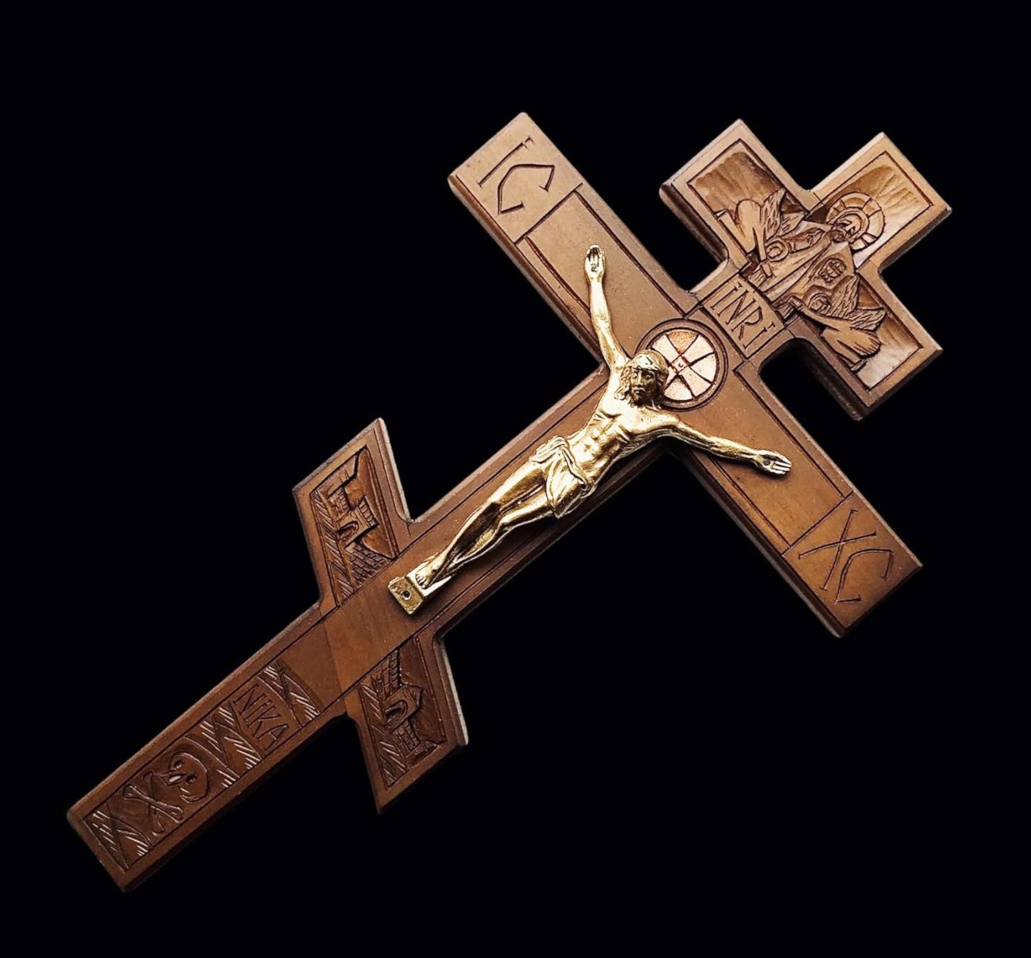 Large Decorative Orthodox Catholic Hand Carved Wooden Wall Cross Crucifix with JESUS CHRIST