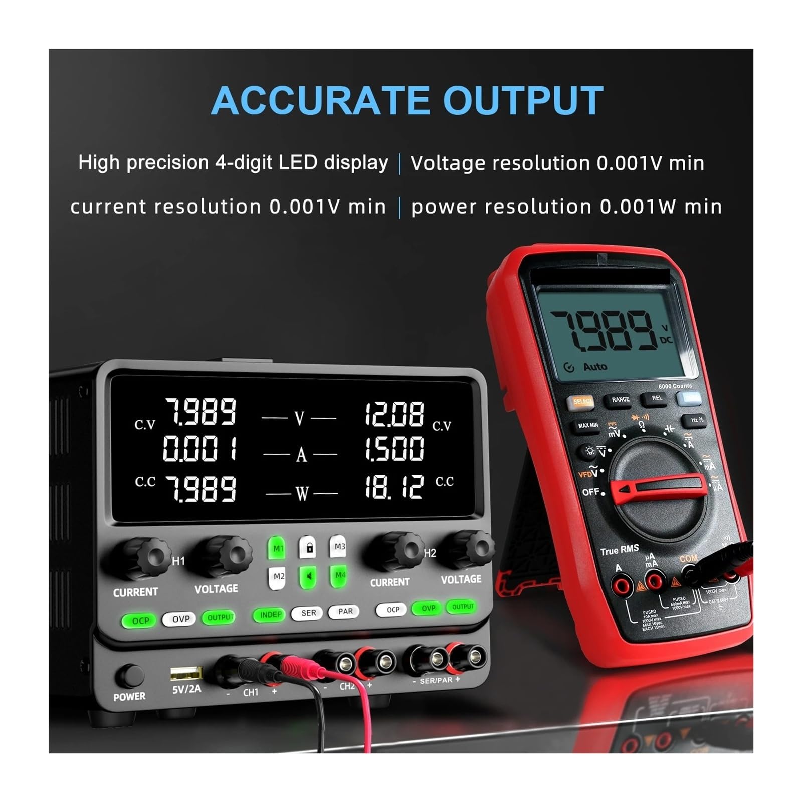 Fuente de alimentación de CC de laboratorio de doble canal (30 V, 60 V, 120 V) con estabilizador de tensión de banco y memoria Protección múltiple(Dual 30V 5A)