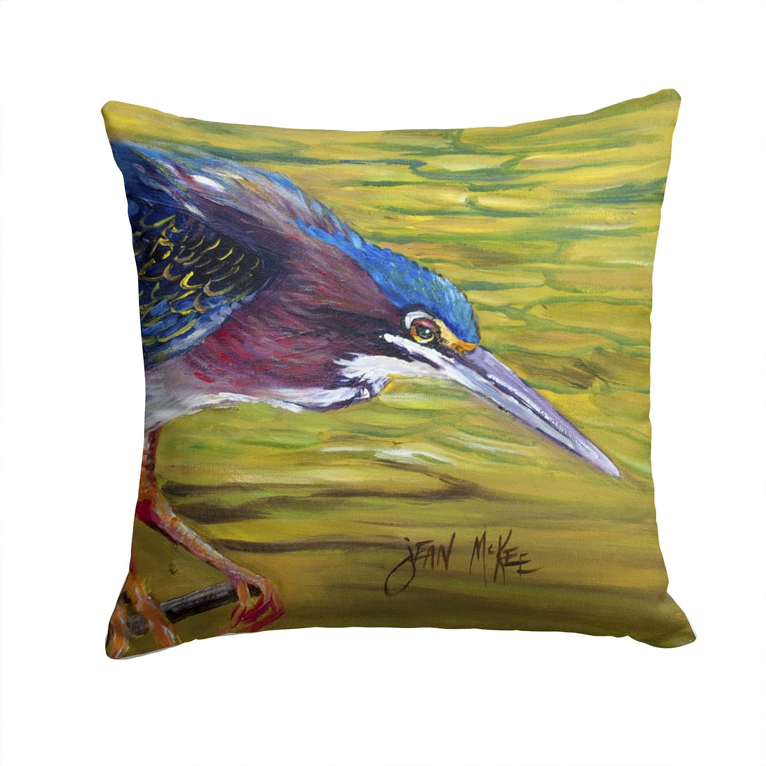 Caroline's Treasures JMK1226PW1414 Green Heron Fabric Decorative Pillow Machine Washable, Indoor Outdoor Decorative Pillow for Couch, Bed or Patio, 14Hx14W
