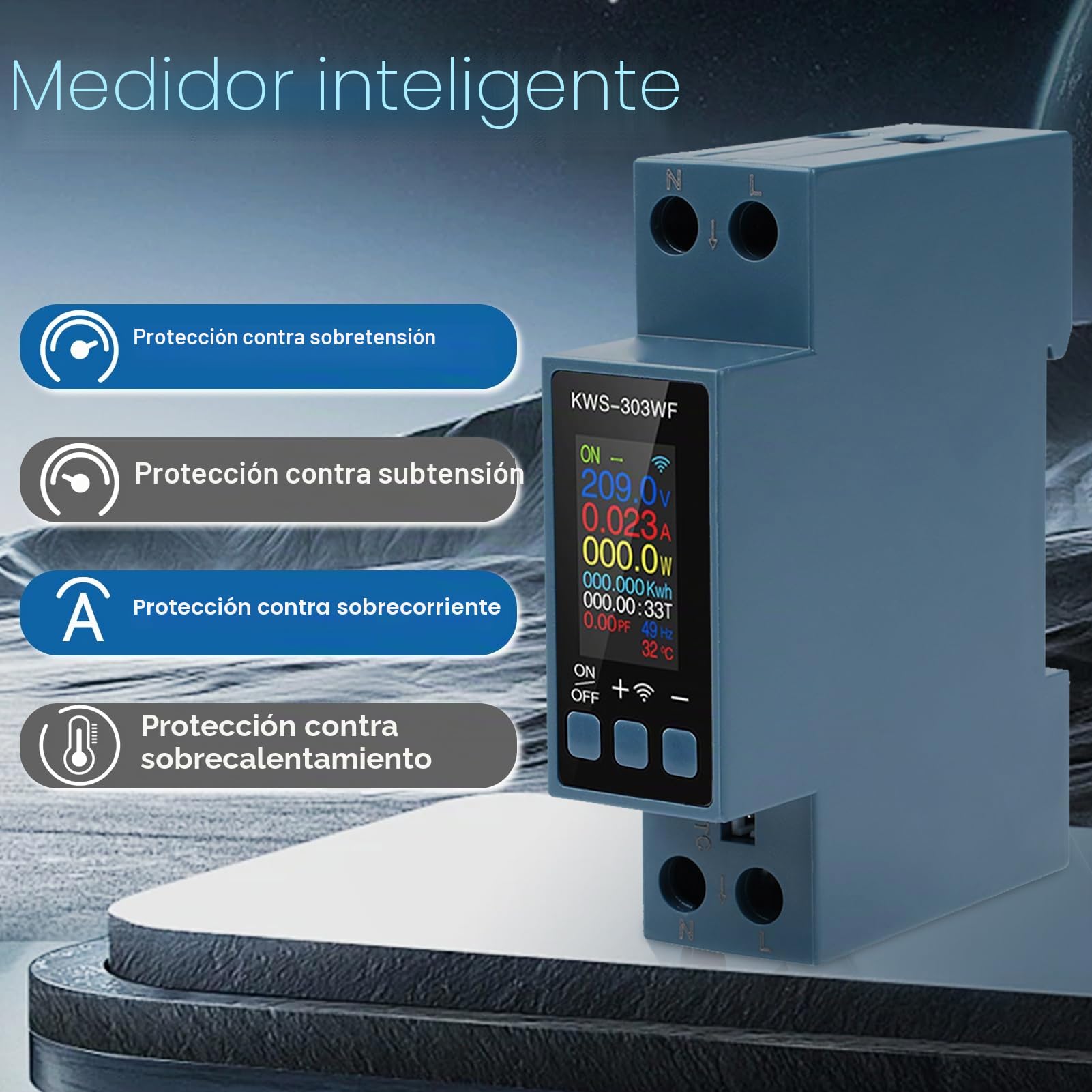 Medidor de consumo electrico wifi 40A contador electrico monofásico inteligente AC85-290V contador de energía digital con protección contra sobrecalentamiento y sobrecorriente KWS-303WF