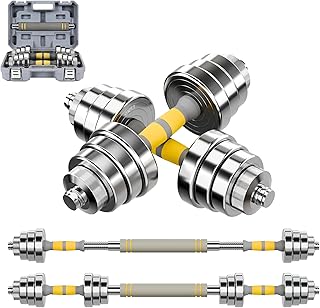 TohieVogh 20/30KG Steel Weight Dumbbells Set, Compact Adjustable Dumbbells Weights Set, 2 in 1 Dumbbell Barbell Set with B…