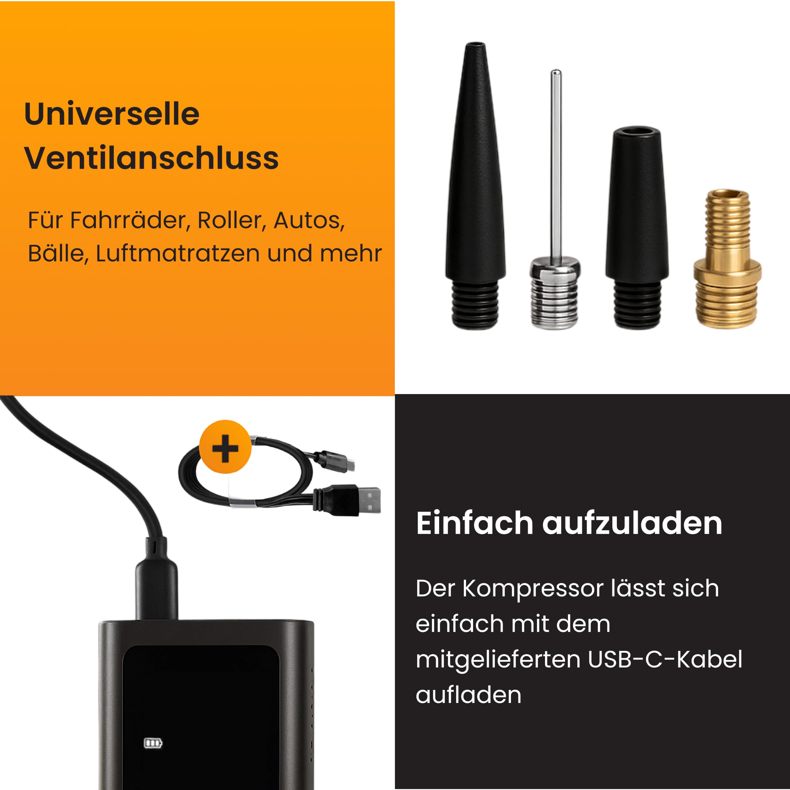 R2B Elektrische Fahrradpumpe 150 PSI, Kabellose Akku Luftpumpe mit Auto-Stop, LED-Licht, USB-C Wiederaufladbar, Mini Kompressor für Fahrrad, E-Bike, Auto, Motorrad, Bälle & Luftmatratzen