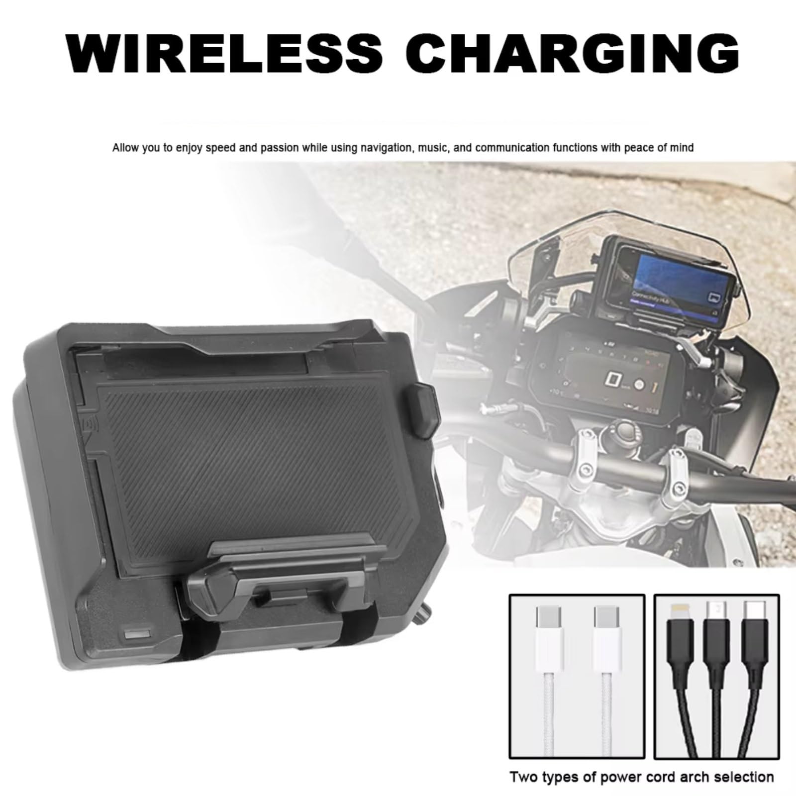 Manubrio Supporto Cellulare Per BMW R1300 R1250 R1200 F850 F750 GS Per ADV la navigazione mobile con ricarica wireless Porta Telefono Moto(Wireless- Black Line)