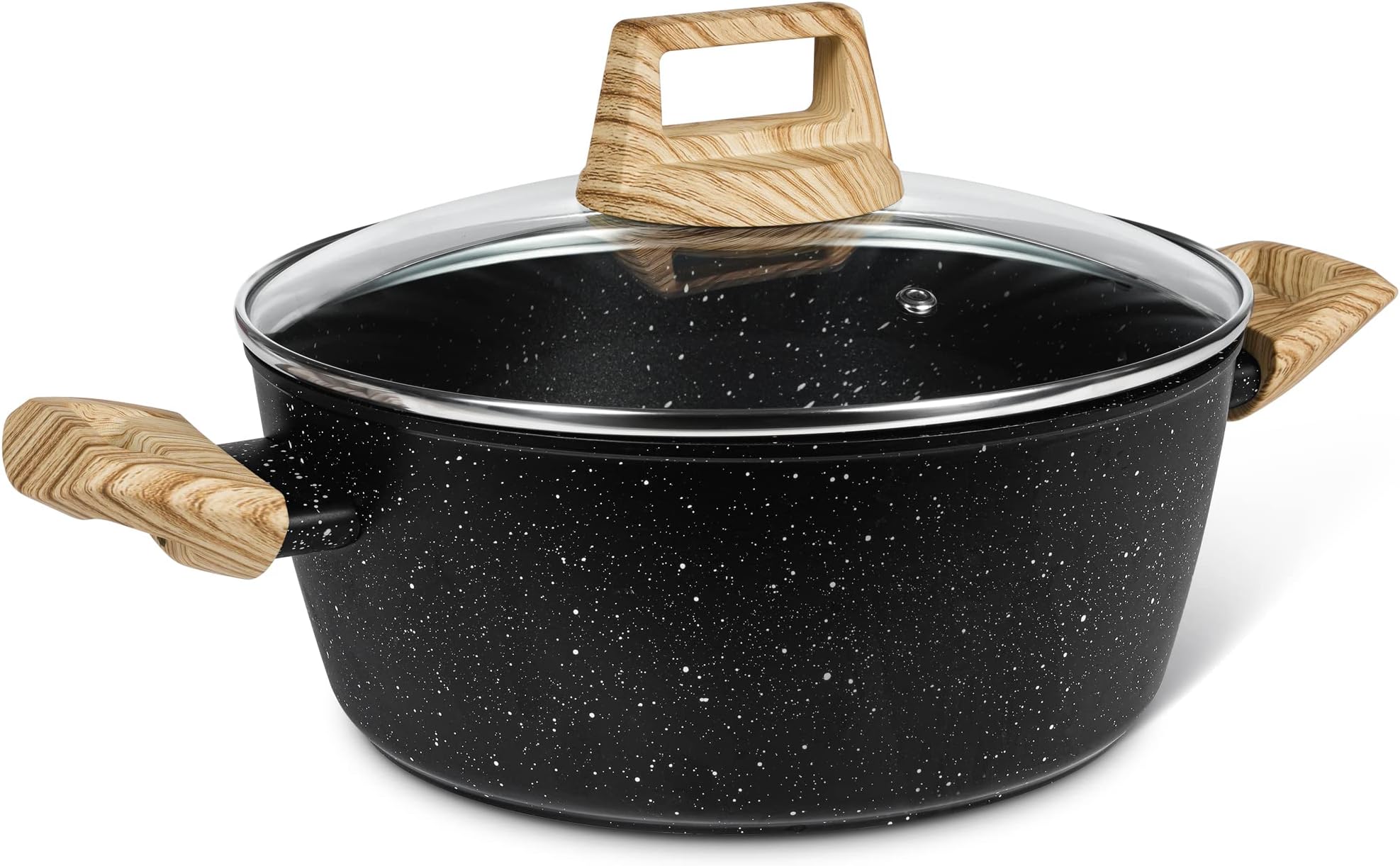 MICHELANGELO 4.3 Quart Non-Stick Soup Pot with Lid Non-Toxic Granite Coating Induction Safe Non-Stick Pot for Cooking with Cool Handle, Black