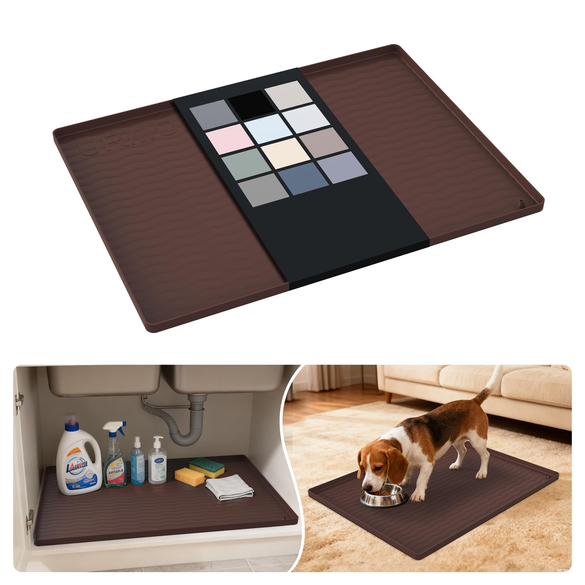URMONA Waterproof Silicone Under Sink Mat, 25 x 19 in, Flexible Shelf Liner