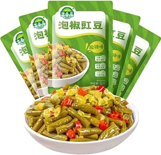 Handmade Spicy and Sour Pickled Cowpea Beans 48g x 5 Packs, Fresh Crispy Chinese Pickled Vegetables, Perfect for Snacking or Cooking, 8.5oz Deliciously Tangy Treats