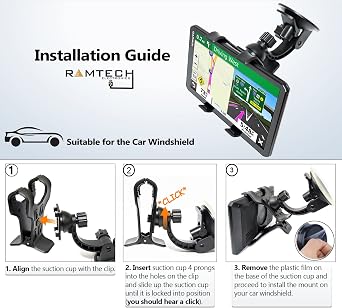 Ramtech Universal Truck GPS Windshield Mount Dual Clip Holder with Strong Suction Cup 360 Adjustable Rotating for Magellan RoadMate 9020T-LM 9055-LM 9200-LM 9212T-LM 9250T-LMB 9261T-LM 9270T-LM, WMDC