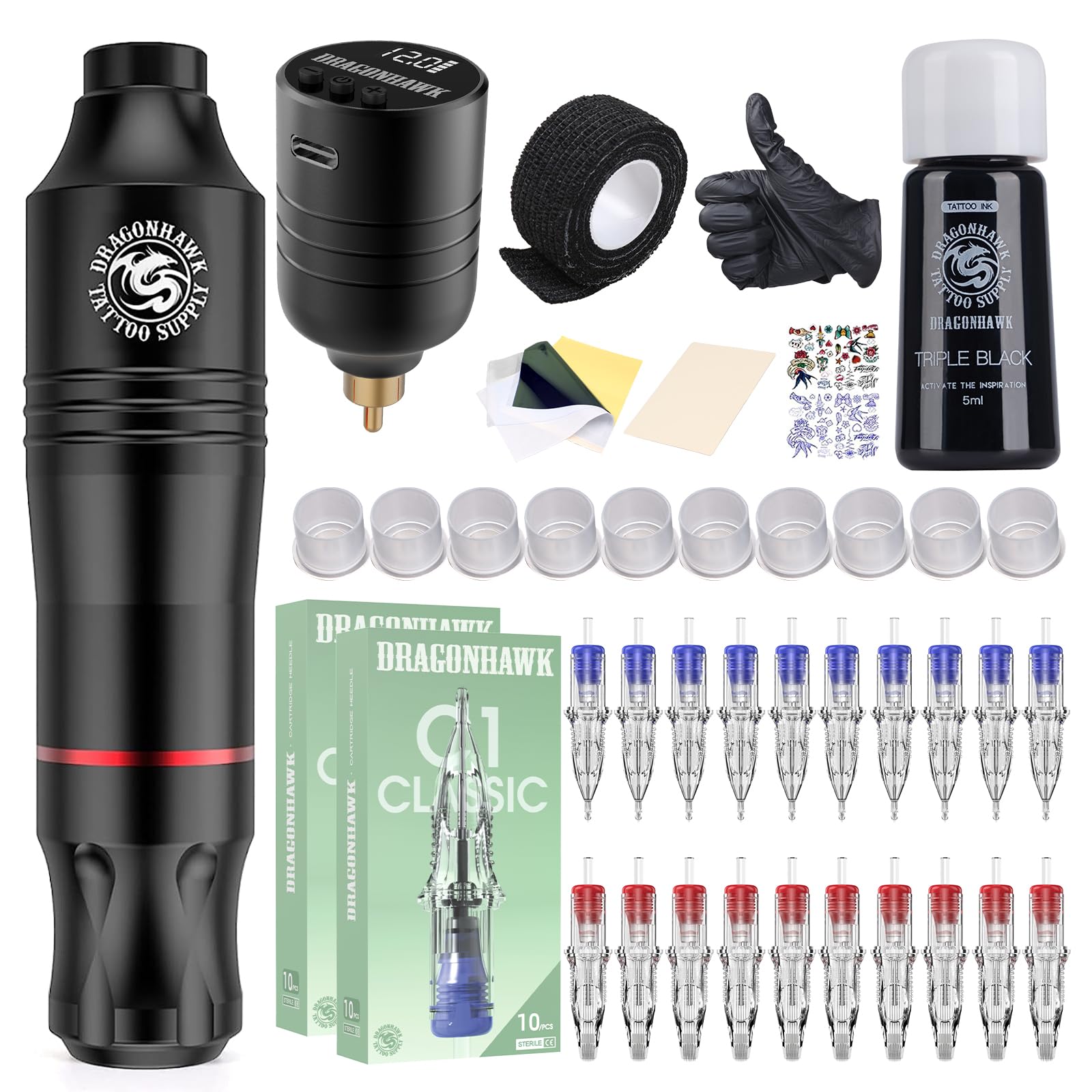 Amazon.com: Dragonhawk Atom Wireless Tattoo Gun Pen Machine Kit