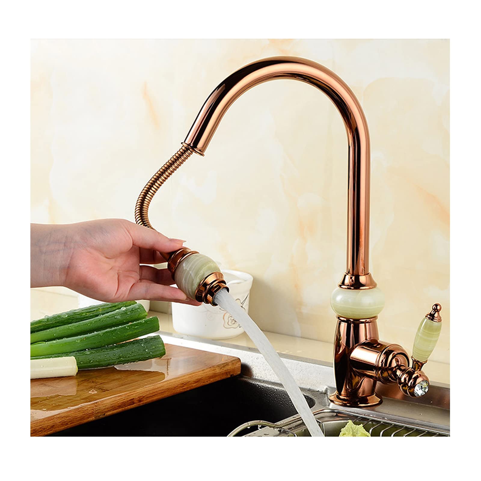 Robinet de cuisine avec pulvérisateur extractible eau chaude et froide