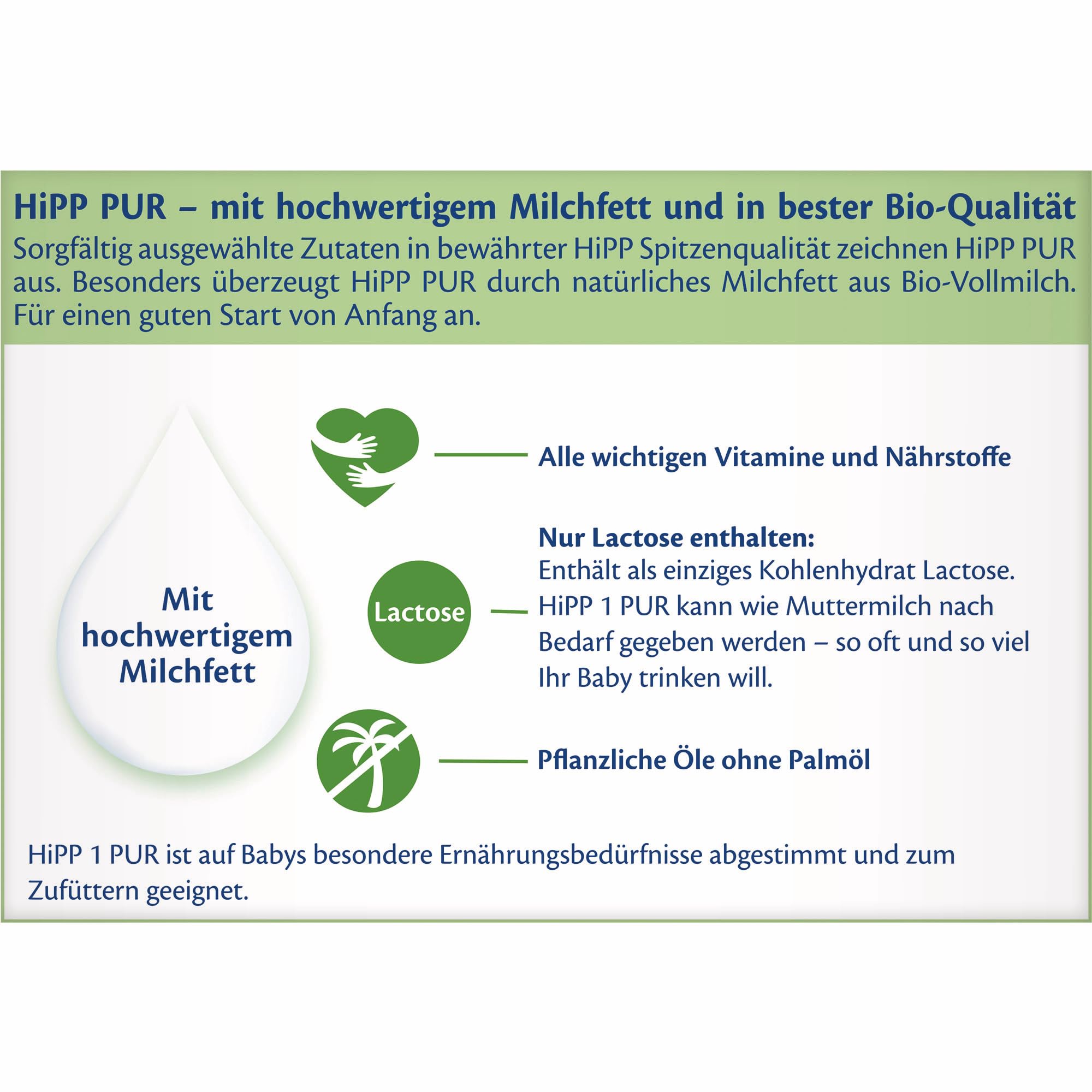 HiPP 1 PUR Anfangsmilch (5 x 500g), von Geburt an, mit hochwertigem Milchfett aus Bio-Vollmilch, ohne Palmöl, nur Lactose, mit wichtigen Vitaminen & Nährstoffen, in bester Bio-Qualität