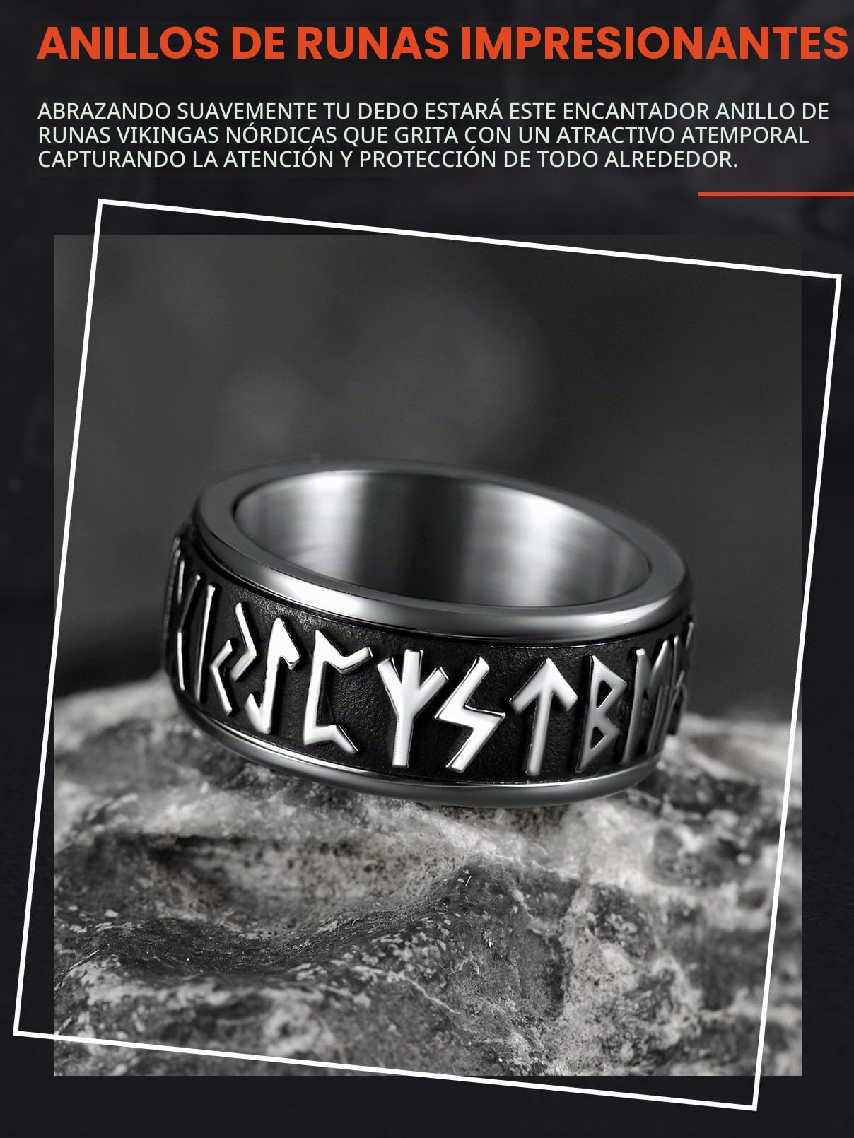 FaithHeart Anillo Giratorio Runas Vikingas Hombre Acero Inoxidable 316L Anillo Rotativo Anti-estrés Anillo Hip Hop Joyería Religiosa Nórdica de Protección