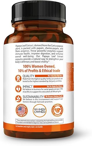 Miniatura 2 de Extracto de hoja de papaya enzimas digestivas - 10 cápsulas vegetales de 60/600 mg, plaquetas sanguíneas, soporte de médula ósea y bazo, inmune