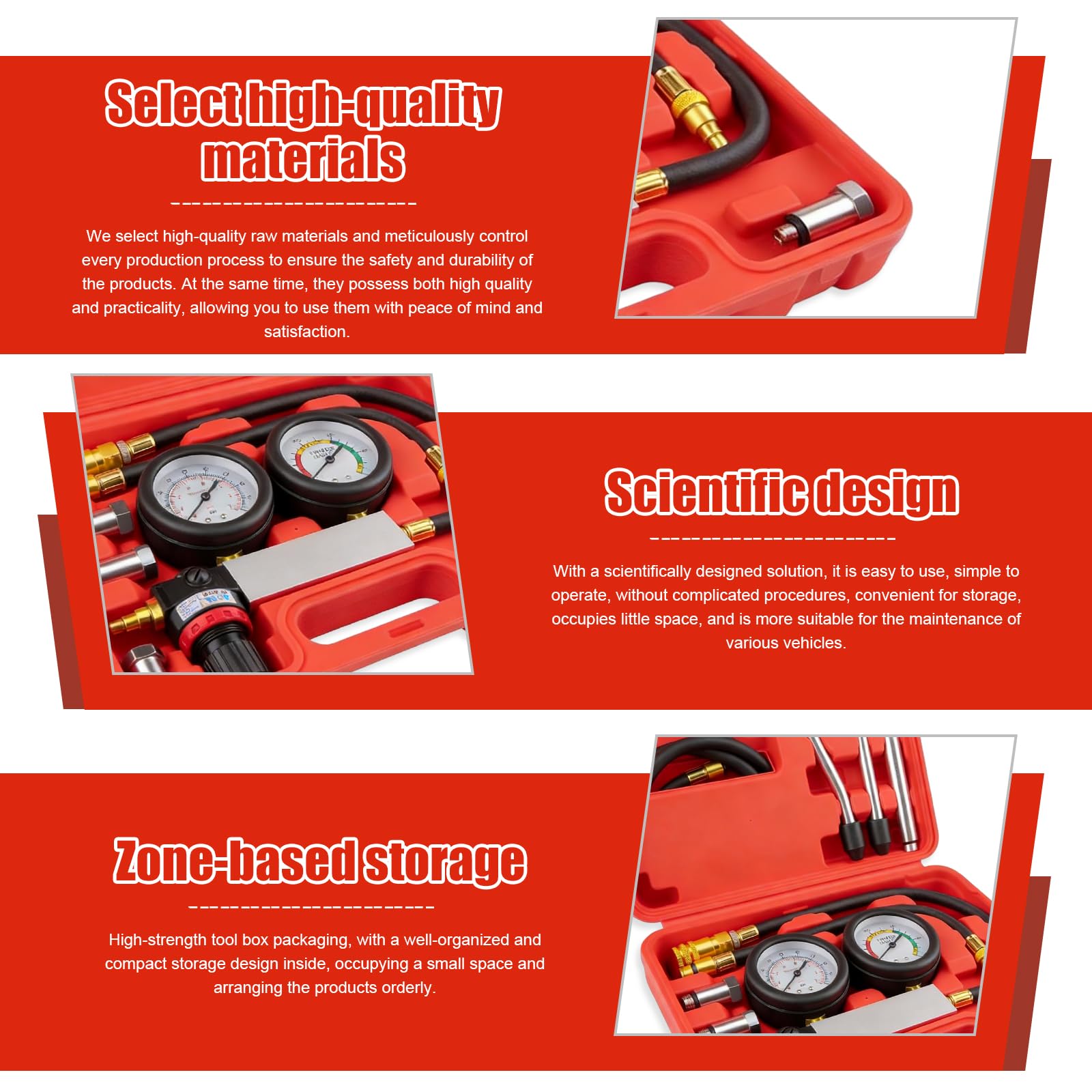 Kit di test di perdite cilindrici per auto, tester di compressione, tester di perdita di pressione, test perdite, doppio manometro, misurazione della pressione cilindrica, tester per test di pressione