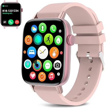 PJYUBVOR 1.9" Smart Watch for Women - Bluetooth Call Fitness Tracker with Heart Rate/Sleep Monitor/Menstrual Reminder, DIY Watch Face Waterproof Smartwatch Compatible with Android iPhone Pink